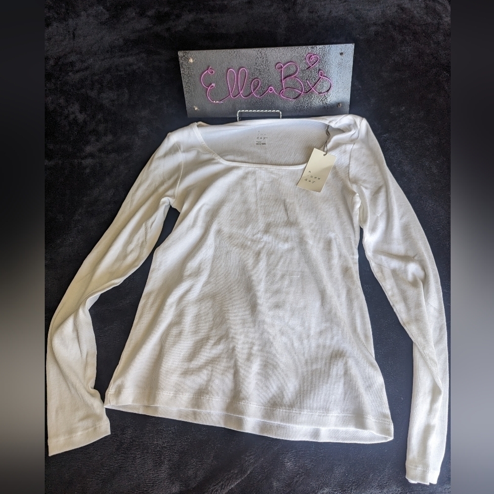 NWT A New Day White Ribbed Long Sleeve Top S **flawed item